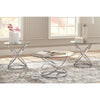 Contemporary Glass Top Table Set with Metal Rings Base, Clear and Silver