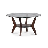 Round Wooden Table Set with Glass Top and Lower Shelf, Set of Three, Brown and Clear