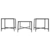 Metal Framed Table Set with Glass Top and Cross Bar Stretcher, Set of Three, Black and Clear