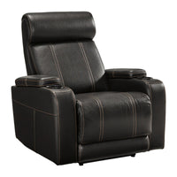 Leatherette Upholstered Metal Power Recliner with LED Lights and Cup Holders, Black