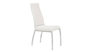 Faux Leather Upholstered Dining Chair with Stainless Steel Legs, Set of Two, White and Silver