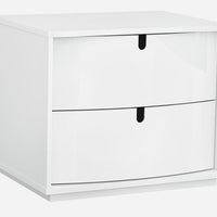 Two Drawers Wooden Nightstand with Cut Out Handle, White