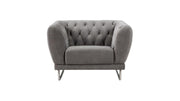 Fabric  Upholstered Wooden Chair with Tufted Back and Steel Legs, Gray