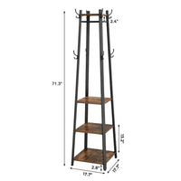 Metal Framed Ladder Style Coat Rack with Three Wooden Shelves, Brown and Black