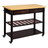 Dual Finish Wooden Kitchen Cart with Two Open Shelves and Two Storage Drawers, Brown