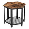 Iron Framed End Table with Wooden Top and Wire Mesh Open Shelf, Brown and Black