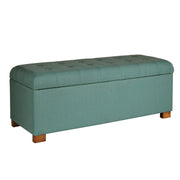 Polyester Upholstery Bench With Button Tufted Hinged Lid Storage And Wood Feet, Large, Teal