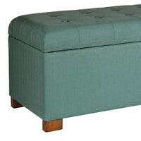 Polyester Upholstery Bench With Button Tufted Hinged Lid Storage And Wood Feet, Large, Teal