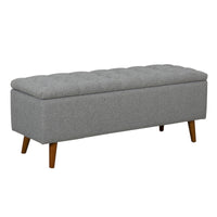 Tufted Storage Bench With Button Tufted Top, Hinged Seat Storage And Splayed Wood Feet, Light Gray