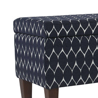 Geometric Patterned Fabric Upholstered Wooden Bench with Hinged Storage, Large, Blue and Brown