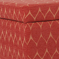 Geometric Patterned Fabric Upholstered Wooden Bench with Hinged Storage, Large, Orange and Brown