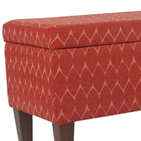 Geometric Patterned Fabric Upholstered Wooden Bench with Hinged Storage, Large, Orange and Brown