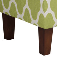 Quatrefoil Print Fabric Upholstered Wooden Bench With Hinged Storage, Large, Green and Cream