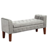 Velvet Upholstered Button Tufted Wooden Bench Settee With Hinged Storage, Gray and Brown