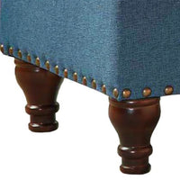 Fabric Upholstered Wooden Storage Bench With Nail head Trim, Large, Blue and Brown