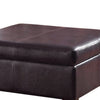 Leatherette Upholstered Wooden Ottoman With Hinged Storage, Brown, Large