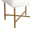 Upholstered Stool with Tubular Metal Legs and X Shape Base, White and Gold