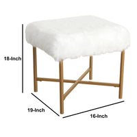 Upholstered Stool with Tubular Metal Legs and X Shape Base, White and Gold