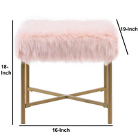 Ottoman with Tubular Metal Legs and X Shape Base, Pink and Gold