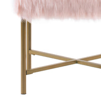 Ottoman with Tubular Metal Legs and X Shape Base, Pink and Gold