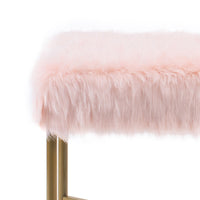 Ottoman with Tubular Metal Legs and X Shape Base, Pink and Gold