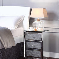 Three Drawers Wooden Nightstand with Mirrored Paneling, Clear