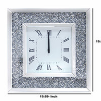 Faux Crystal Inlaid Mirrored Analog Wall Clock with Wooden Backing, Clear