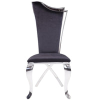 Metal Side Chairs with Asymmetrical Backrest, Silver and Black, Set of Two