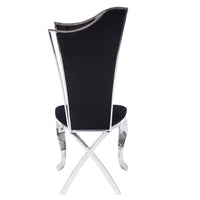 Metal Side Chairs with Asymmetrical Backrest, Silver and Black, Set of Two