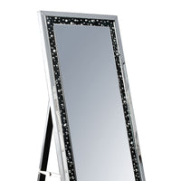 Wooden Framed Floor Mirror with Fold Out Back Leg, Clear and Black