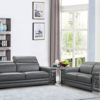 71" X 41" X 29" Modern Dark Gray Leather Sofa And Loveseat