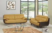 69'' X 38''  X 43'' Modern Two Tone Leather Sofa And Loveseat