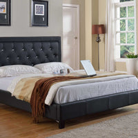 California King Size Platform Bed with Diamond Tufted Headboard, Black