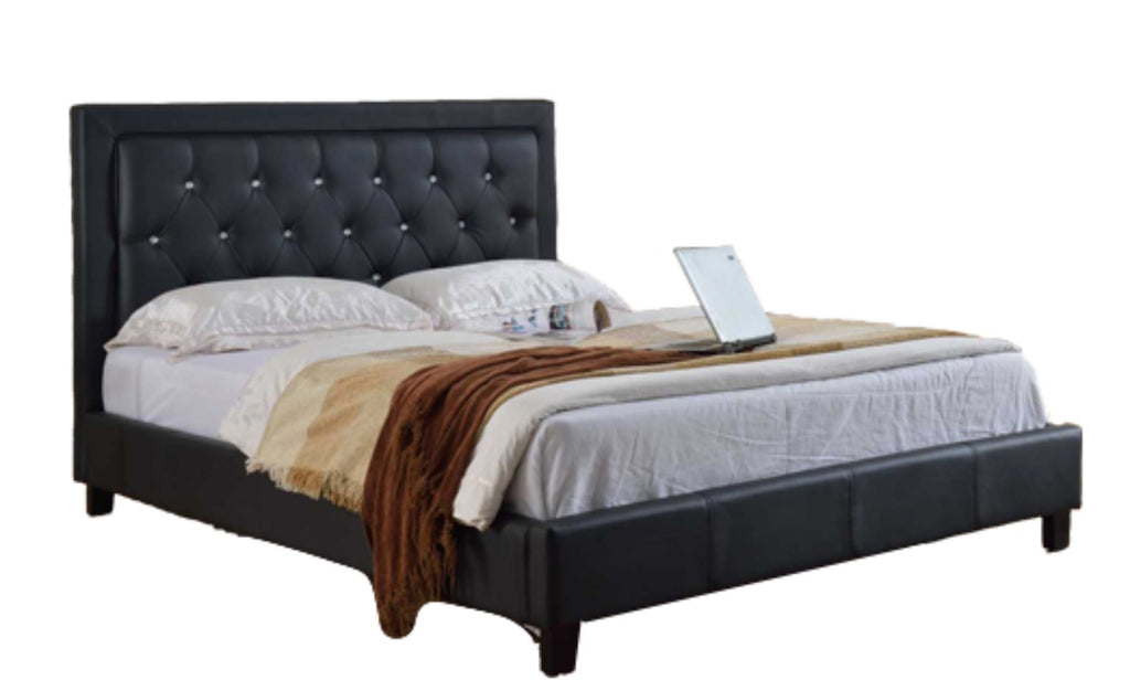 Eastern King Size Platform Bed with Diamond Tufted Headboard, Black