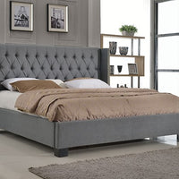 Eastern King Platform Bed with Button Tufted Footboard, Gray