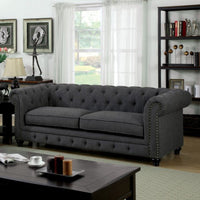 Sofa With Nailhead Details And Button Tuftings, Gray