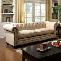 Sofa With Nailhead Details And Button Tuftings, Ivory Cream