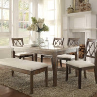 Amicable Dining Table With Marble Top, Brown and White