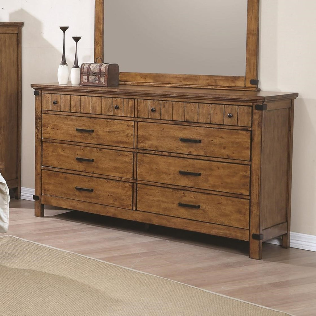 Wooden Dresser with 8 Drawers, Warm Honey Brown