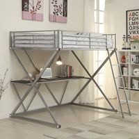 Full Size Metal Workstation Loft Bunk Bed, Silver
