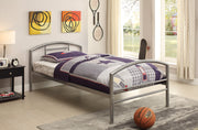 Tube Shaped Metal Twin Size Bed In Silver