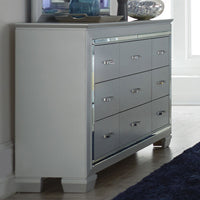 Mirror Accented Wooden Dresser With 9 Drawers, Gray