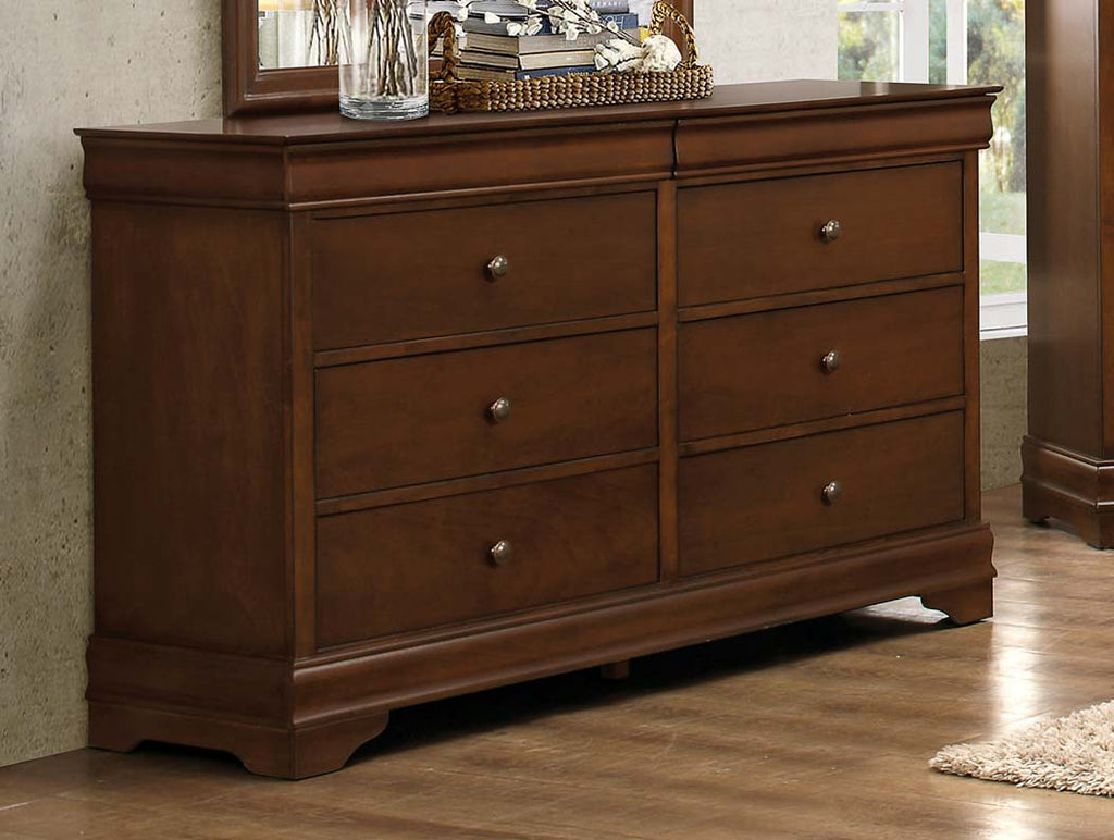 Wooden Dresser With 6 Drawers In Cherry Brown