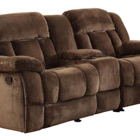 Microfiber Textured Fabric Glider Reclining Loveseat, Brown