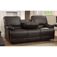 Leather Double Reclining Sofa With Drop Down Cup Holders, Dark Brown