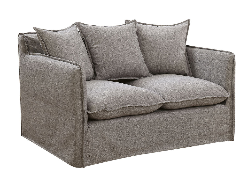 LinenLike Fabric Love Seat With Slim Track Arms, Gray