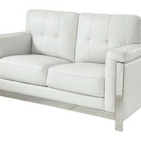 Contemporary Leather Gel Love Seat With Tufting, White