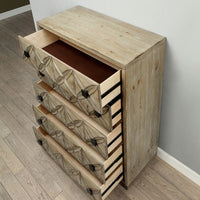 Transitional Wood Chest With 5 Drawers, Weathered Light Oak Brown