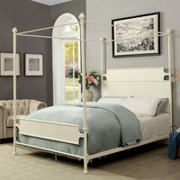 Transitional Metal California King Bed With Canopy, White