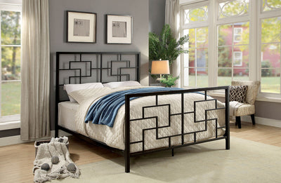 Geometrically Charmed Metal California King Size Bed, Dark Bronze